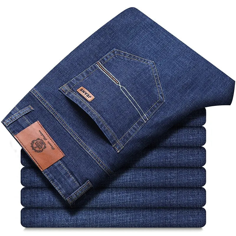 Men's Soft Straight Denim Pants 2025 Autumn Classic Business Black Biker Jeans Overalls Masculino Pantalone Hombre Mannen Homme