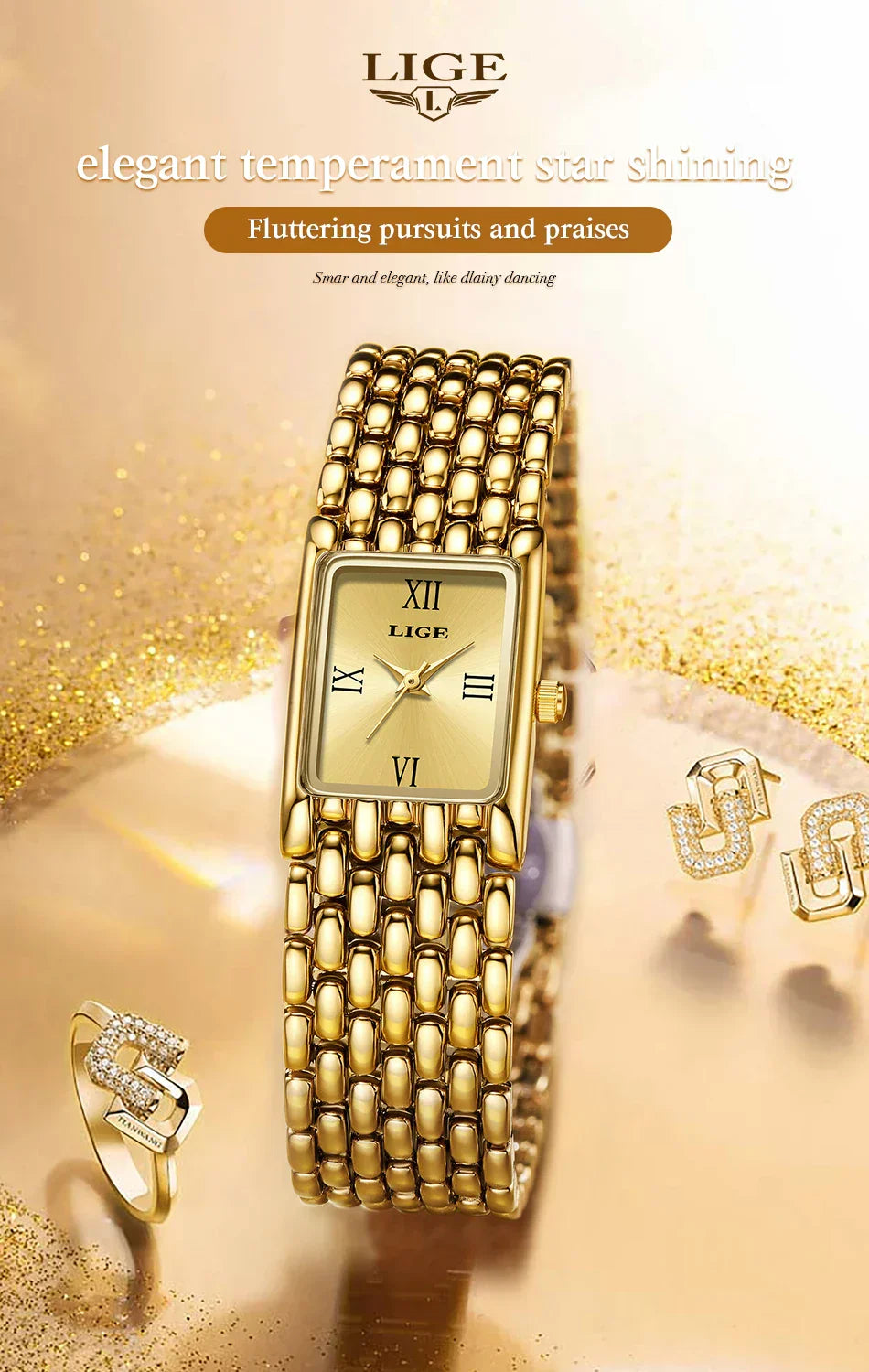 2025 New Gold Women's Watch Luxury Quartz Watch Stainless Steel Bracelet Retro Fashion 30M Waterproof Watch for Women reloj