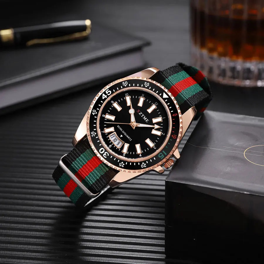 New fashionable women's nylon strap calendar watch, luxurious and simple casual couple luminous quartz watch