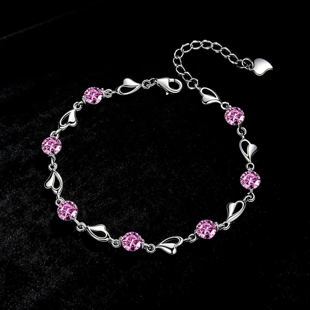925 Sterling Silver Heart Shaped Bracelet For Women vintage style Pink Moissanite Charm Bracelets Original Party Jewelry