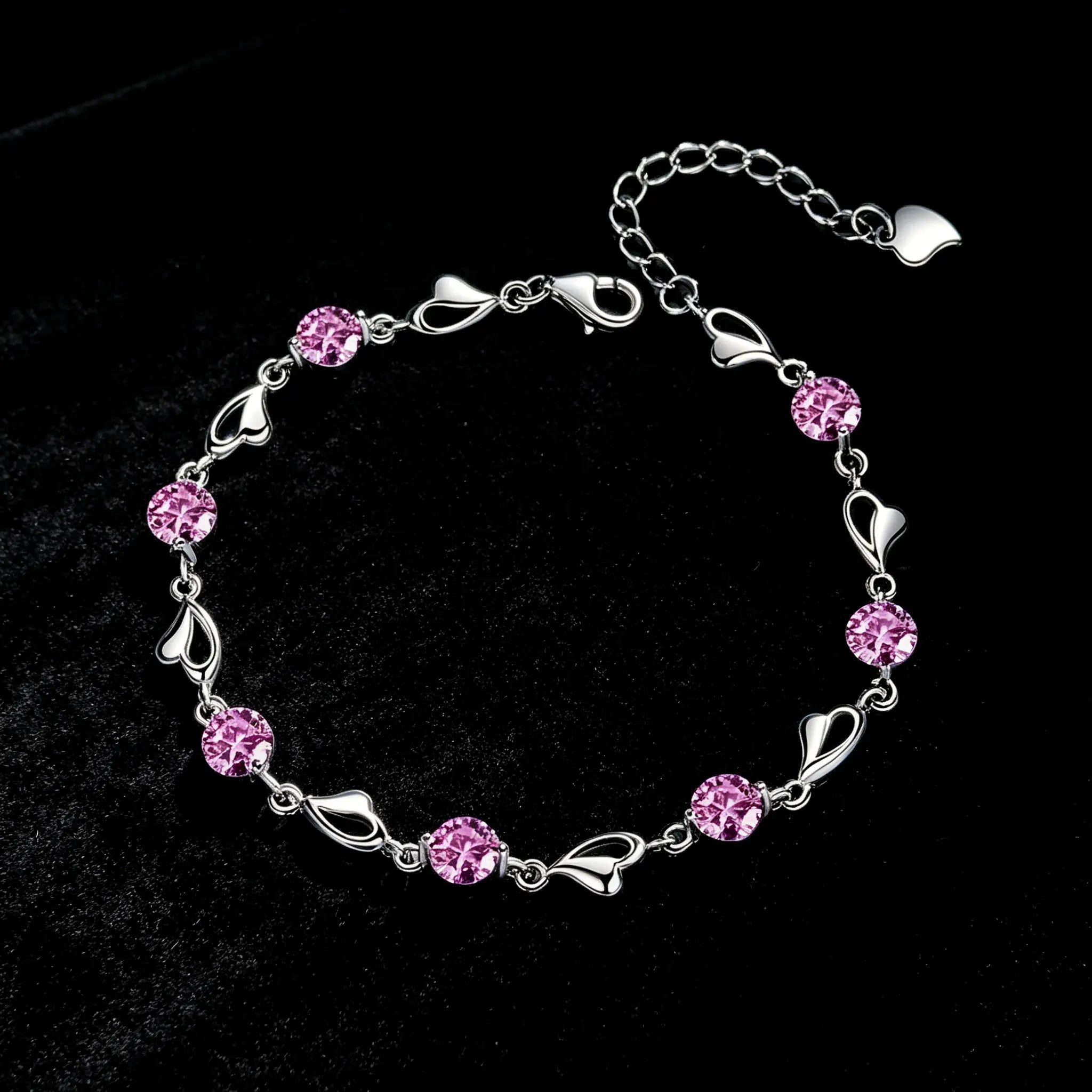 925 Sterling Silver Heart Shaped Bracelet For Women vintage style Pink Moissanite Charm Bracelets Original Party Jewelry