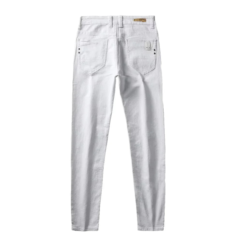 2025 Autumn Men's White Slim Fit Straight Jeans Casual Stretch Denim Pants Comfortable Fashion Streetwear Male Brand Clothing