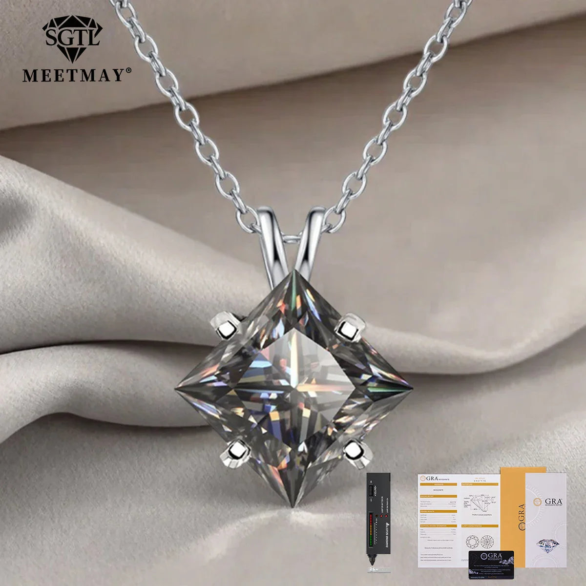 S925 sterling silver inlaid with colorful princess cut GRA Moissanite pendant,clavicle chain necklace for women gifts