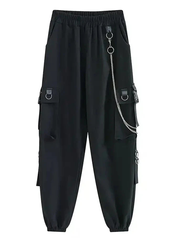 ZOKI Gothic Women Cargo Pants Black Joggers High Waisted Harajuku Harem Pants