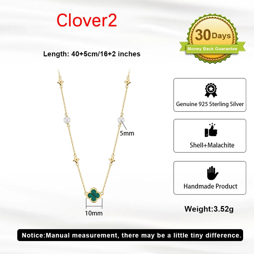 Elegant Ladies 925 Sterling Silver Necklace Four-Leaf Clover Inlaid Shell Decoration Suitable Daily Wear And Gifts