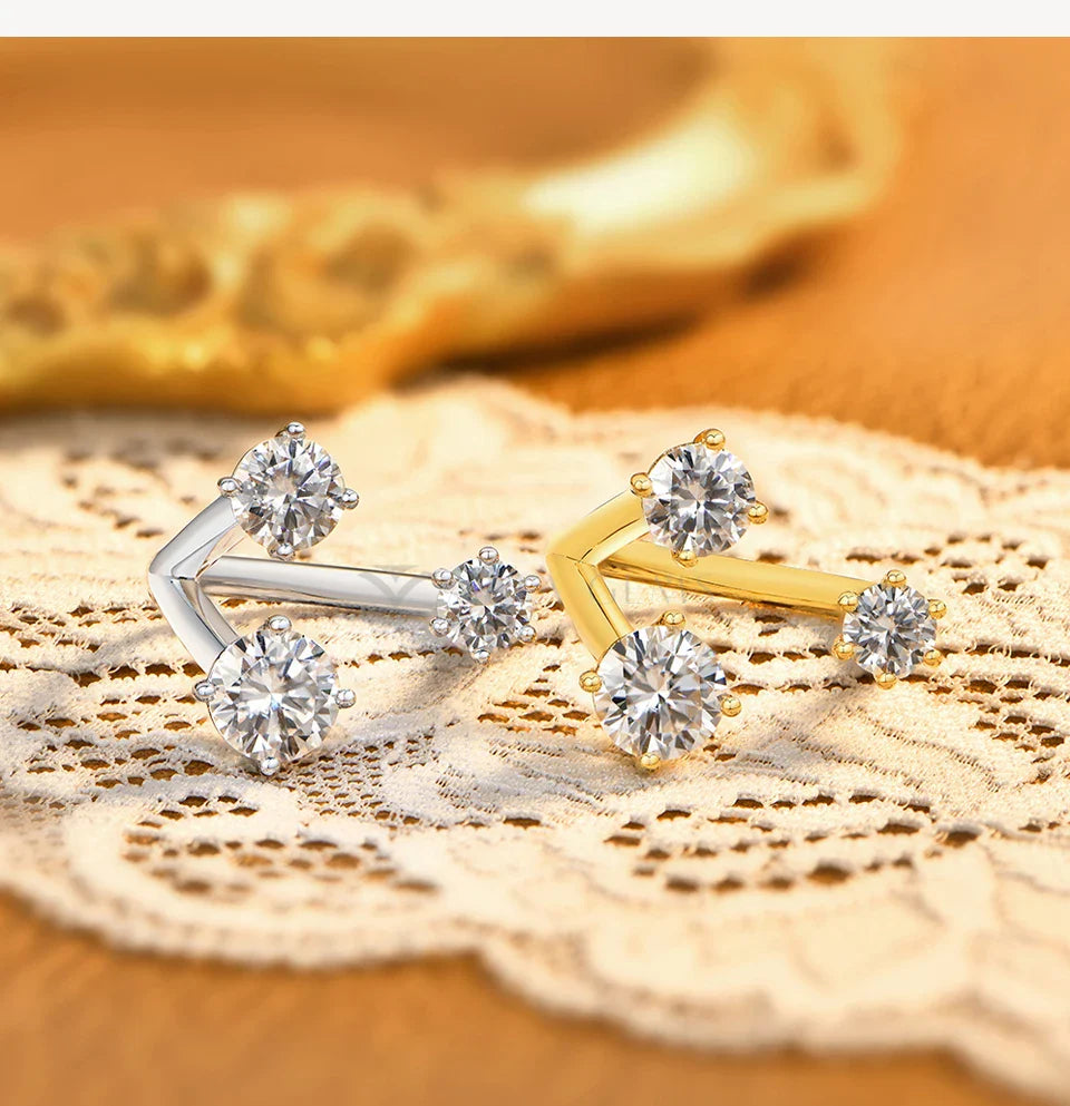 Three Stone Open Bypass Rings 925 Sterling Silver Round Cut Moissanite Women Ring Dainty Personalized Jewelry for Party