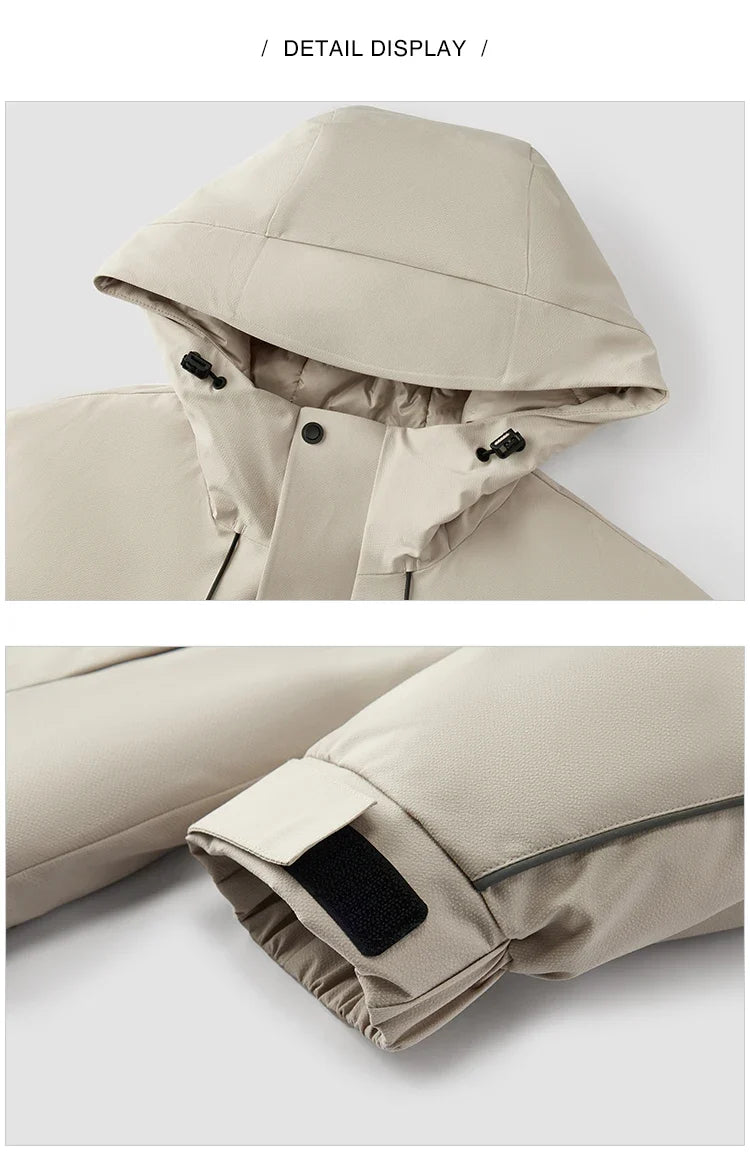 Down Jacket Men Textured Loose Hooded Outdoor Sport 2025 Winter Warm Outerwear Man Clothes