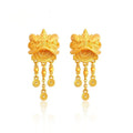 Women's 24K Gold (AU999) Lion Dance Tassel Earrings | Openwork lion pattern, micro-diamond glow with magnetic closure