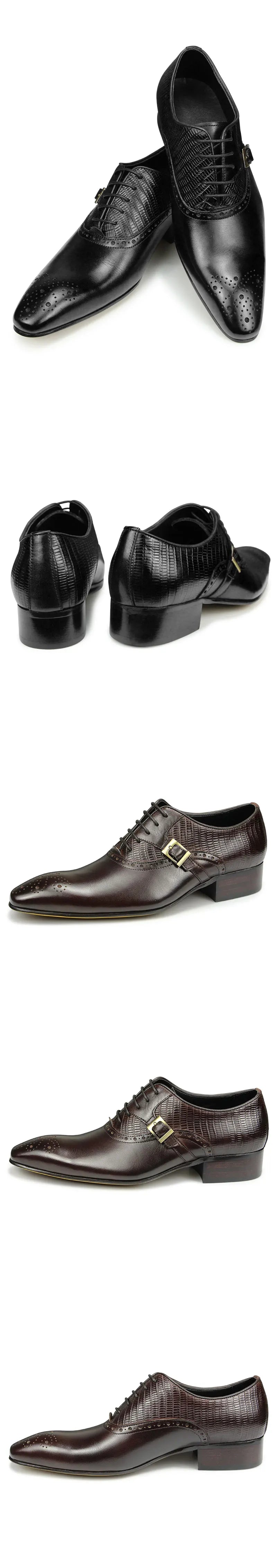 Deluxe Genuine Leather Brogue Shoes Formal Oxford Lace-up  Dress Shoes Handcrafted Male Business Office Man Side Metal Buckl