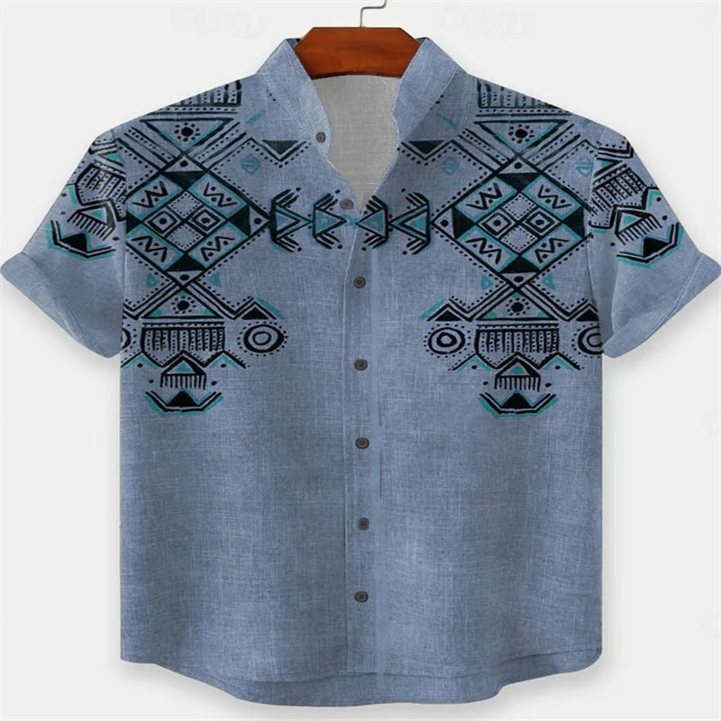 Men's Geometric Indian Ethnic Shirt Button Shirt