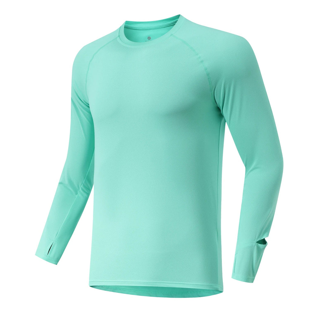 Mens Autumn Running T-Shirt Long Sleeve Anti-UV Workout Tops Shirts Training Shirt with Thumb Hole Anti-Static Cuff Quick Drying