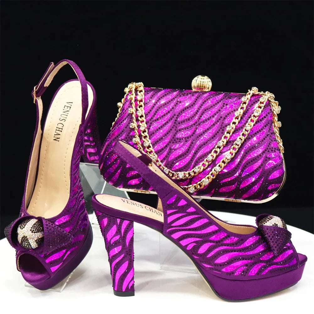 Italian Shoes And Bag Sets For Evening Party With Stones