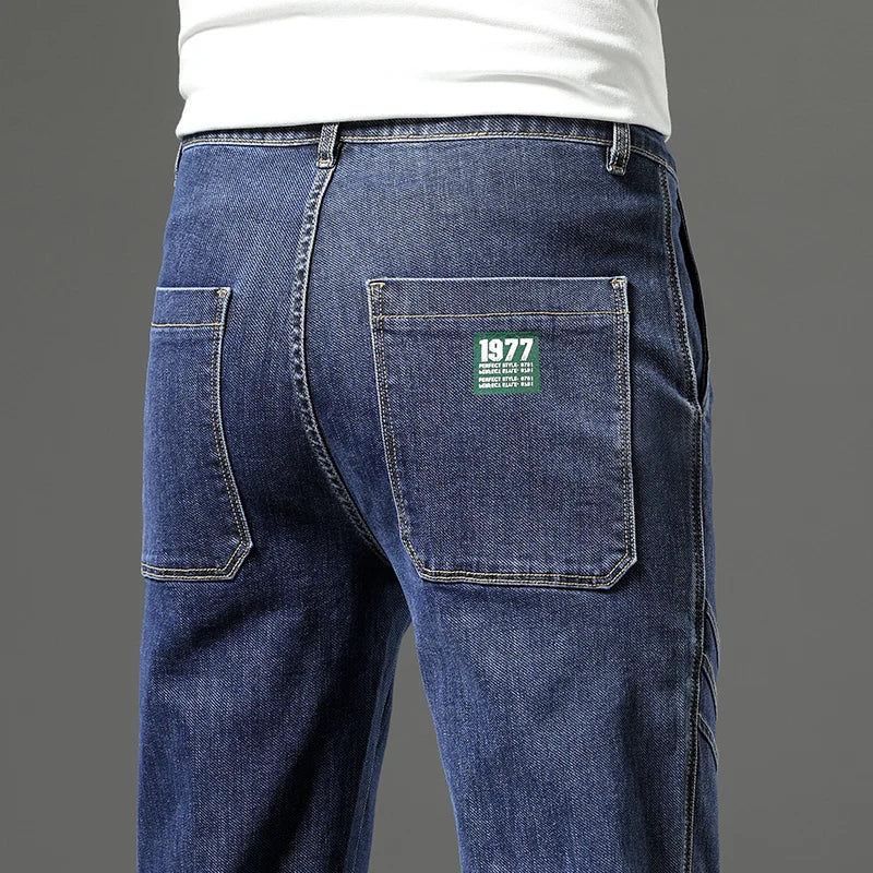 Luxury Stretchy Straight Leg Jeans plus Size Loose Fit Fashionable Printed Bottoms Versatile High Waist Denim Trousers