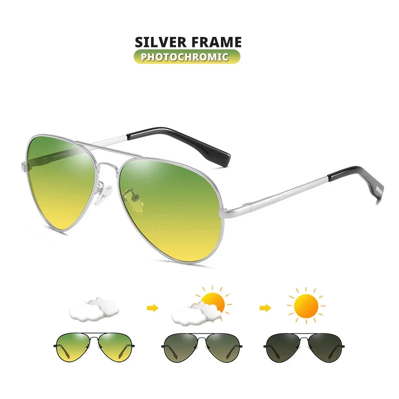 Aviation Photochromic Day Night Vison Sunglasses Men Polarized Fashion Sun Glasses Women Safe Driving Anti-Glare UV400