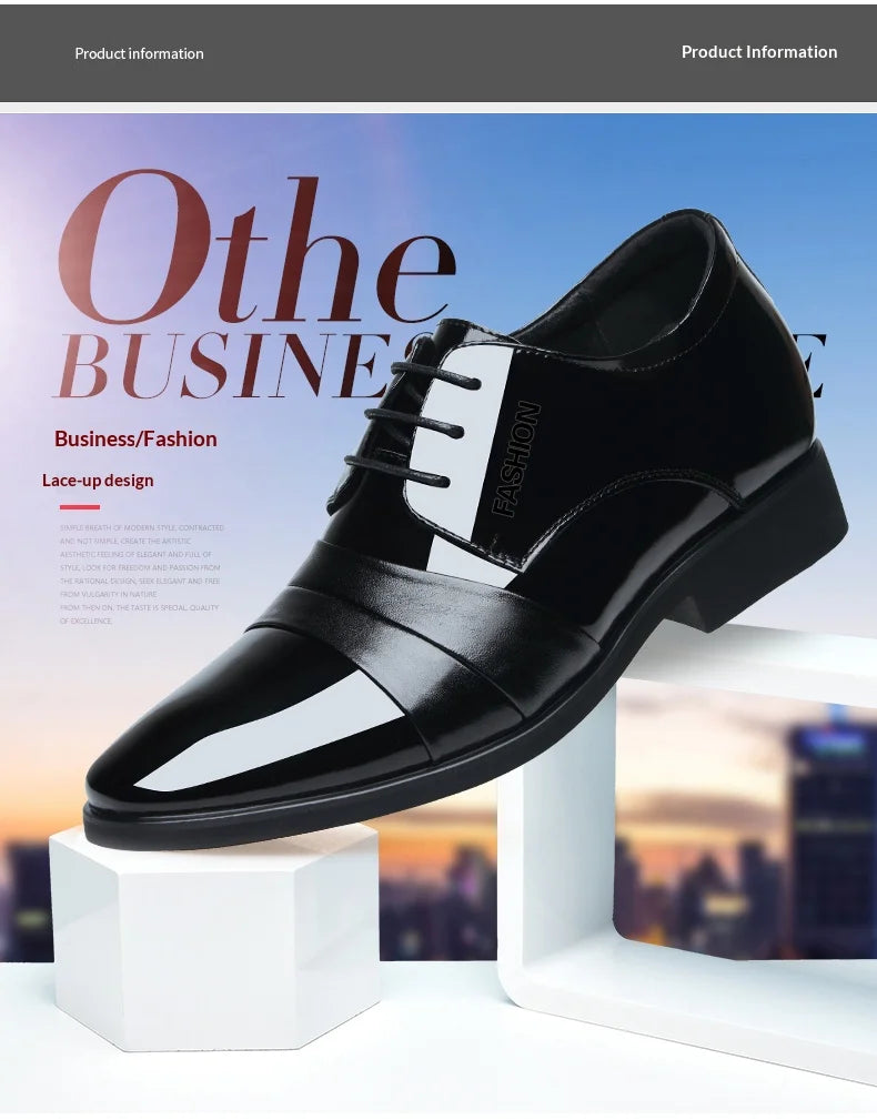 6cm/8cm Height Increasing Mens Formal Dress Shoes Cow Leather Elevator Shoes Business Office Oxfords Wedding Party Social Shoes