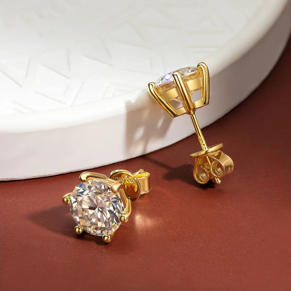 Moissanite Stud Earrings D Color 0.5-2 Carat 925 Sterling Silver Gold Plated Moissanite Earrings For Women Wedding Party