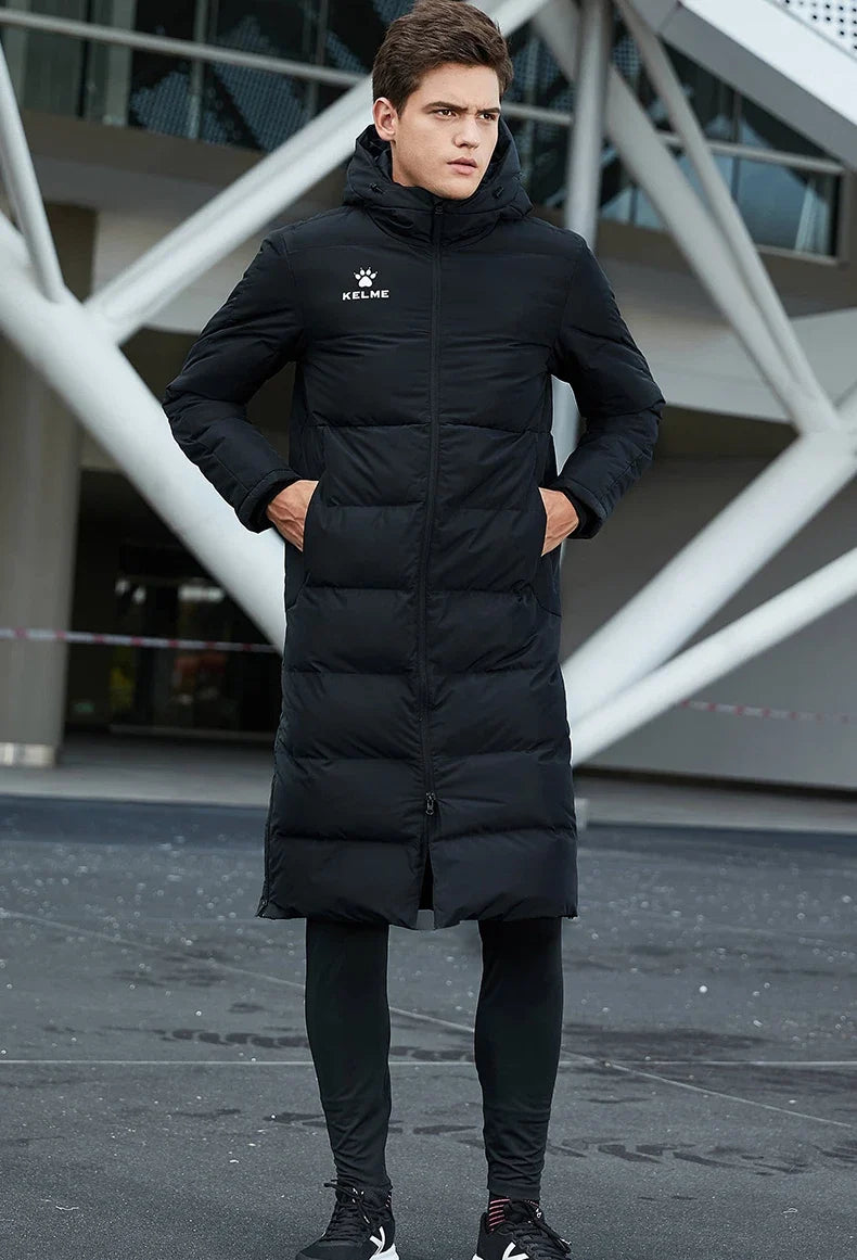 Men Winter Jacket Long Sports Training Hooded Coat Outrwear Warm Silk Cotton Windproof Cotton Clothing пуховик женский