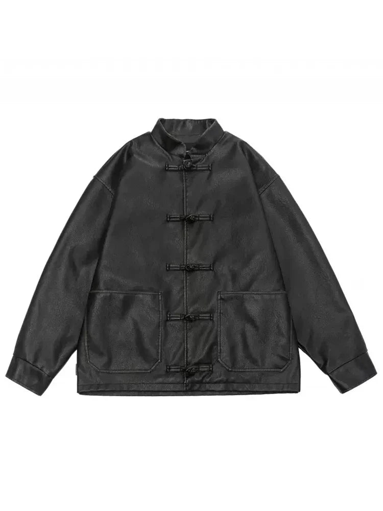 Spring Cool Oversized Vintage Distressed Pu Leather Jacket Men Elegant Luxury Designer Chinese Style Clothes 2024