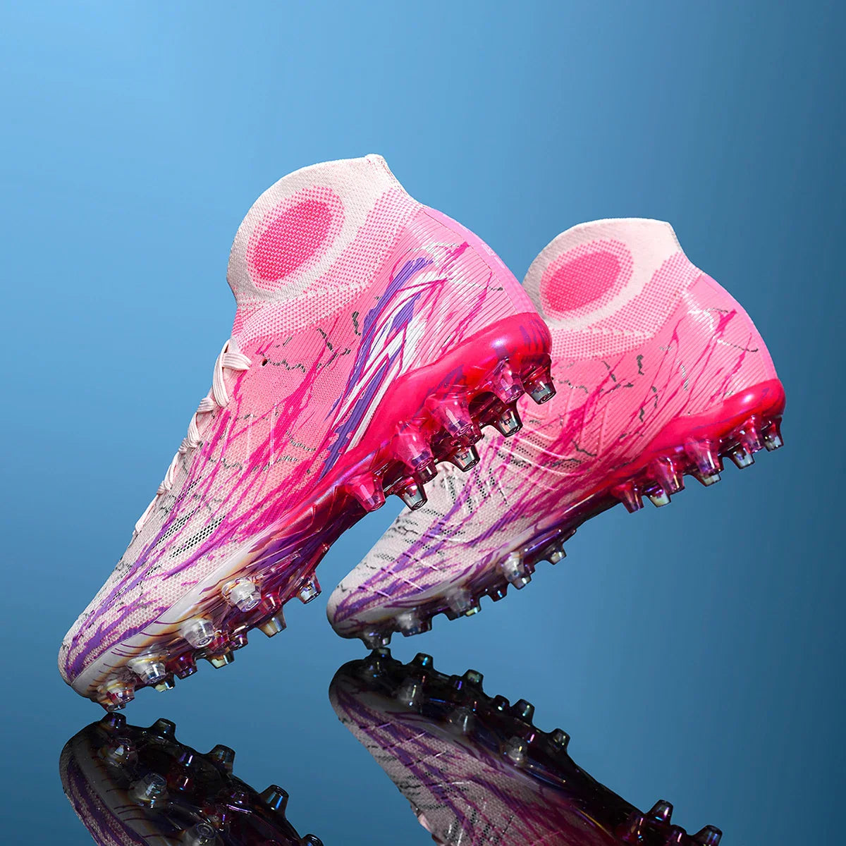 Breathable high top electroplated bottom soccer bootsFG long nails provide super strong grip and durability