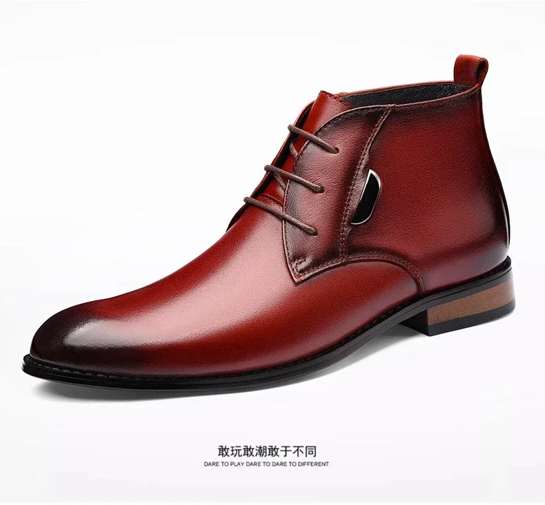 Men Flat/6CM Bussiness Elevator Shoes Genuine Leather Boots Autumn Winter Warm Ankle Boots for Men Botas Hombre Plus Size 37-47