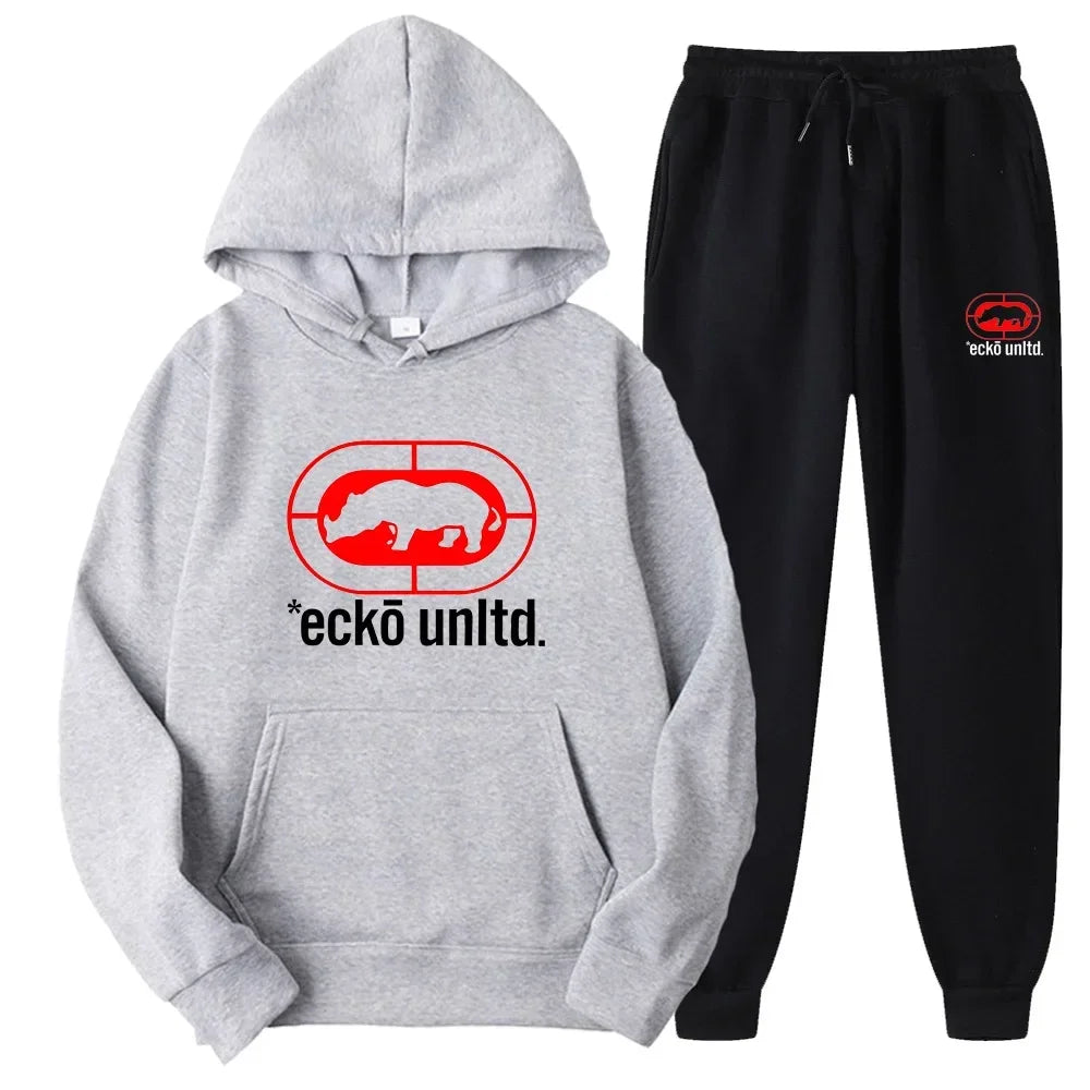 طقم سويت شيرت Ecko Unltd. Rhino بشعار - هودي وبنطلون رياضي مكون من قطعتين - أزياء الشارع الحضرية وملابس رياضية كاجوال