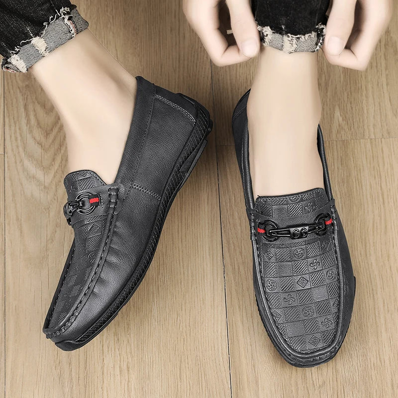 Men leather slip-on casual loafers formal moccasins soft Italian driving shoes