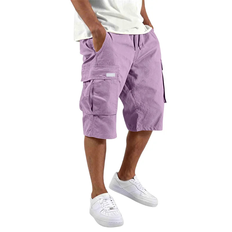 2026 NEW men loose straight pants Casual multi-pocket Shorts Summer Five-Inch Men's Shorts drawstring Sports cargo short pants