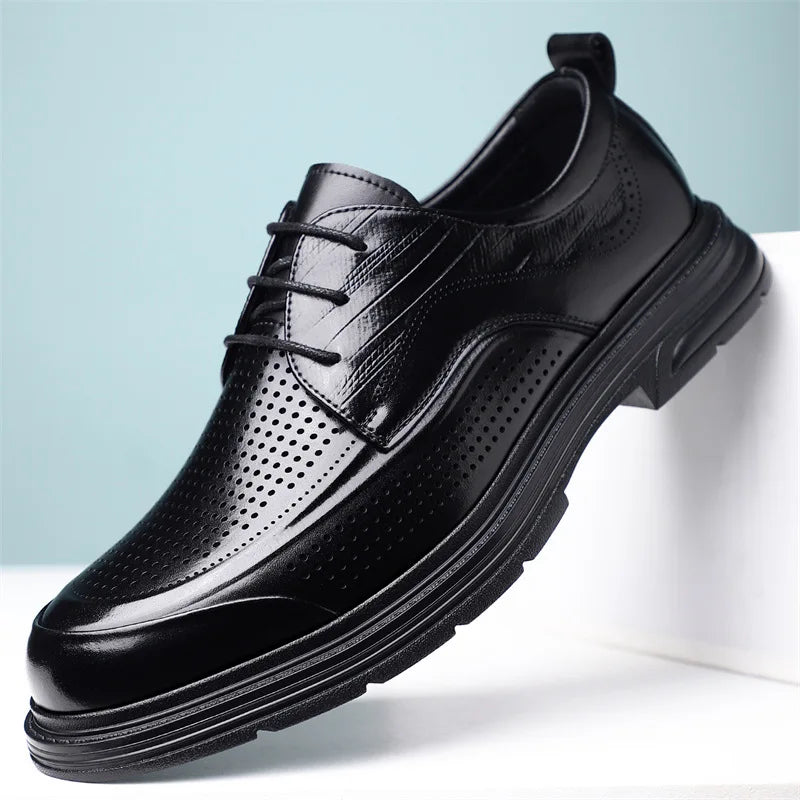 2026 New Men's Breathable Hollow Out Leather Oxford Shoes Formal Business Dress Shoes for Man Summer Autumn Platform Shoe Male