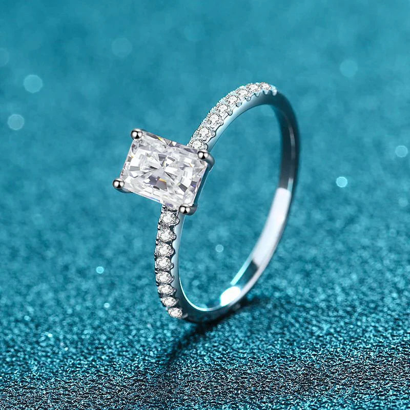 1CT  Moissanite Ring for Women Emerald Radiant Cut Diamond Wedding 925 Silver White Gold Plated  Rings Fine Jewelry