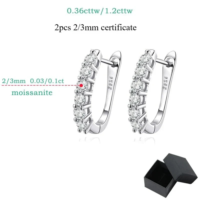 1.2ct Halo Moissanite Hoop Earrings for Women 925 Sterling Silver Straight Row Ear Buckles Wedding Small Ear Studs Gift