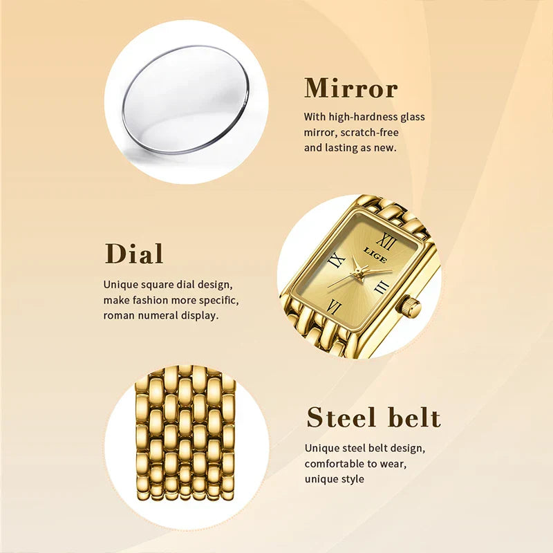 2025 New Gold Women's Watch Luxury Quartz Watch Stainless Steel Bracelet Retro Fashion 30M Waterproof Watch for Women reloj