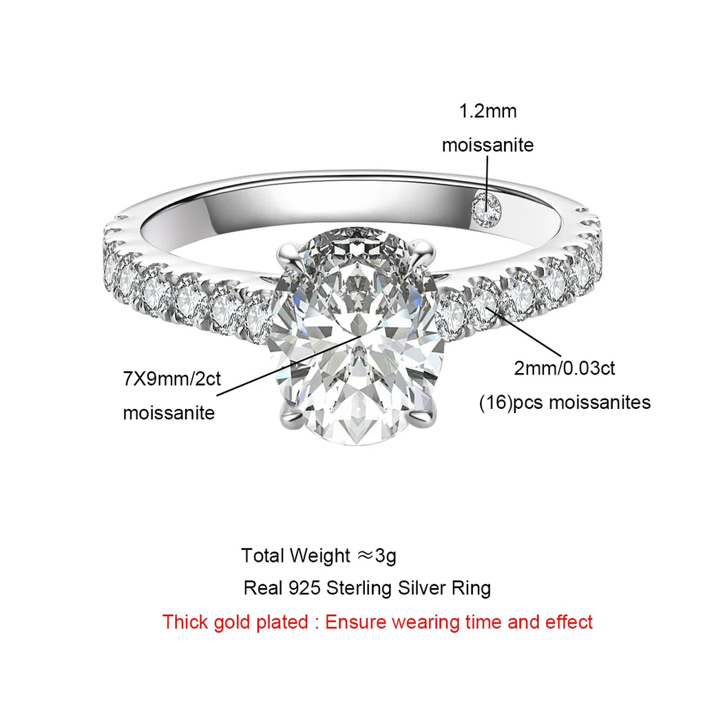 2 Carat Oval Cut D Color Moissanite Ring 18K Gold Plated 925 Sterling Silver Engagement Wedding Rings Wholesale