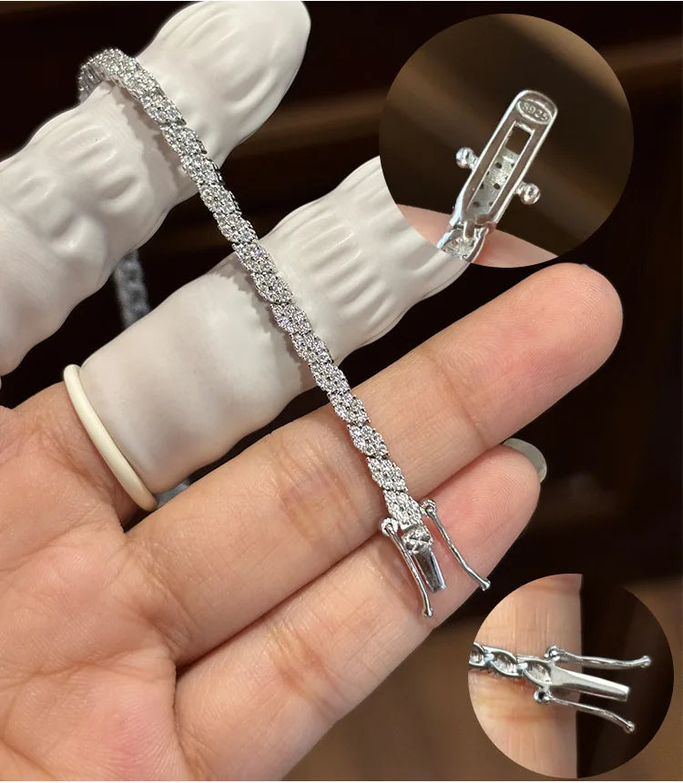 2025 New In Rhombus Shape Full 1.2mm D Color Moissanite Tennis Bracelet For Women 925 Silver Diamond Link Chain Bracelets