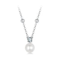 Shiny Moissanite Pearl Pendant Necklace For Women Wedding Party 925 Sterling Silver with White Gold Plating Jewelry