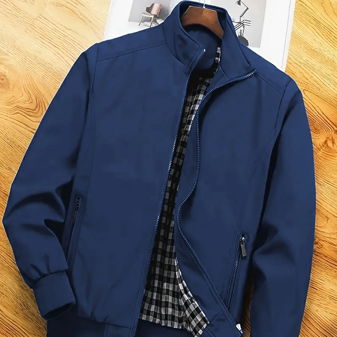 Men's Plus-Size Jacket, Casual Plus-Size Coat, Thin Spring and Autumn Jacket with Stand Collar Design, Suitable for Sports, Walking, Office, Shopping, Business Casual Men's Plus-Size Jacket