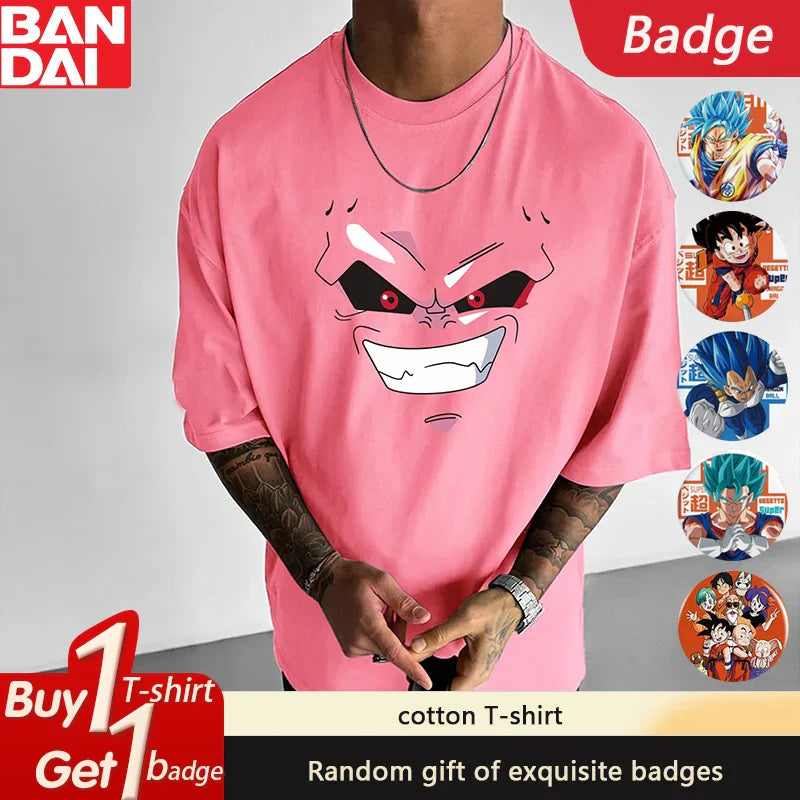 Dragon Ball GOKU Majin Buu Anime Peripheral Short Sleeve 2025 Summer Loose Harajuku Men's and Women's Cotton T-Shirts ins