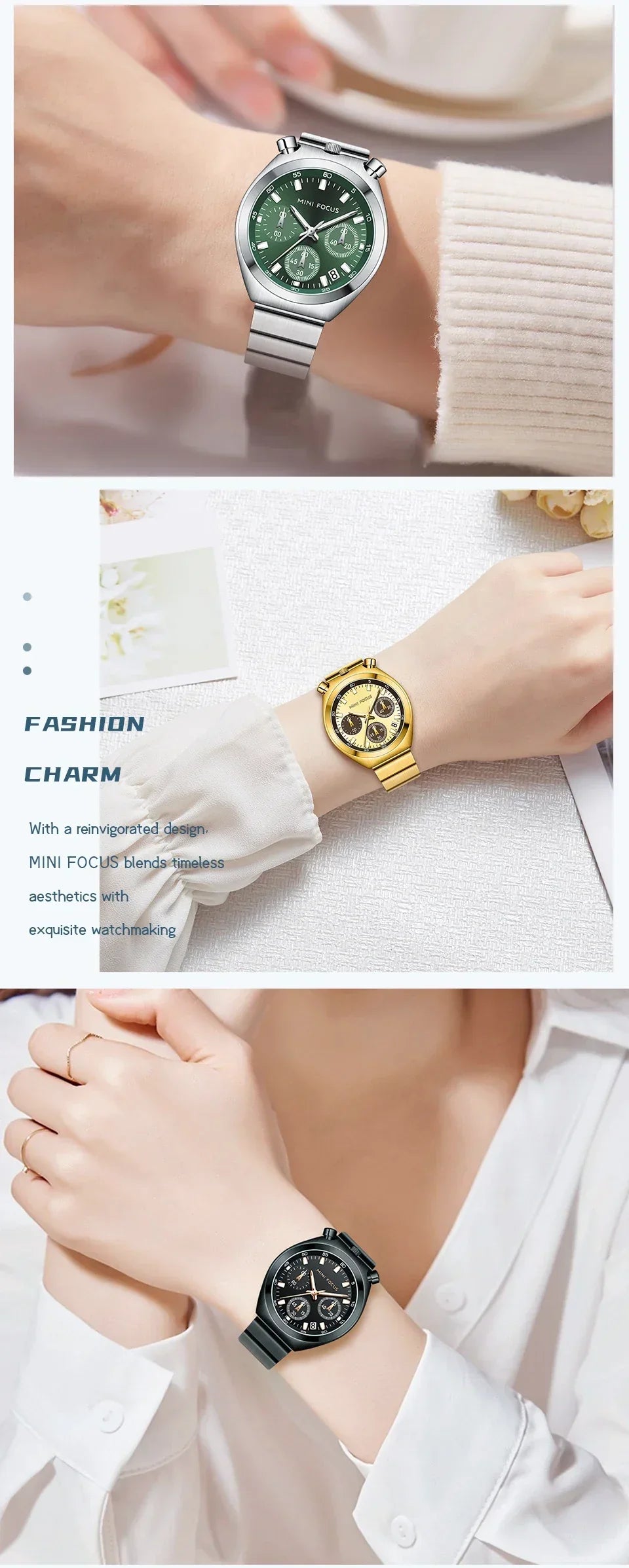 FOCUS Fashion Gold Watch Women Watches Ladies Creative Steel Women's Bracelet Watches Female Waterproof Clock Reloj Mujer