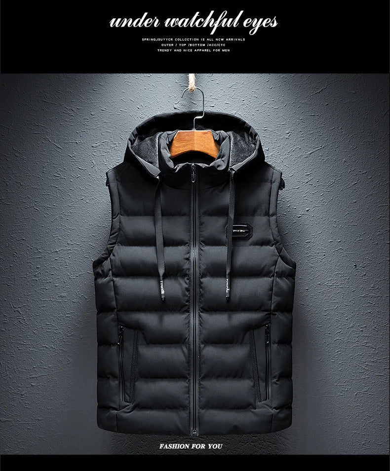 New Hooded Casual Vest Jacket for Men Autumn Winter Warm Sleeveless Jacket Fashion Comfortabel Zipper Waistcoat Plus Size M-6XL