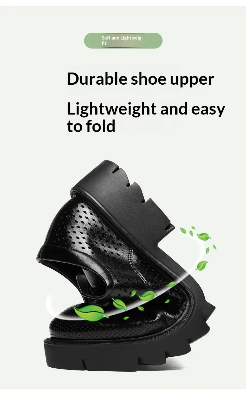 Summer Hollow Out Breathable Men Height Increasing Oxford Shoes 8/10CM Formal Business Dress Wedding Party Elevated Leather Shoe