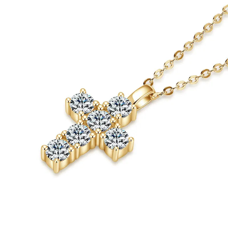 925 Sterling Silver Vintage Cross Pendant Necklace Certified 3.5mm Moissanite Necklace For Women Classic Fine Jewellry