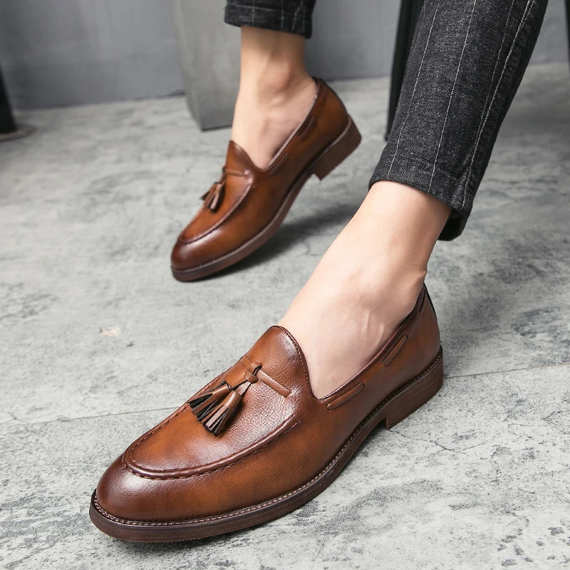 Men Small Fringe Loafers PU Low Heel Business Casual Formal Men Shoes