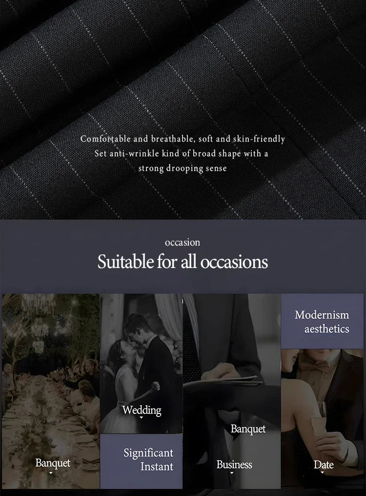 High-quality striped suits for men slim fit luxurious and elegant men's business suit 3-piece set party full men's suit
