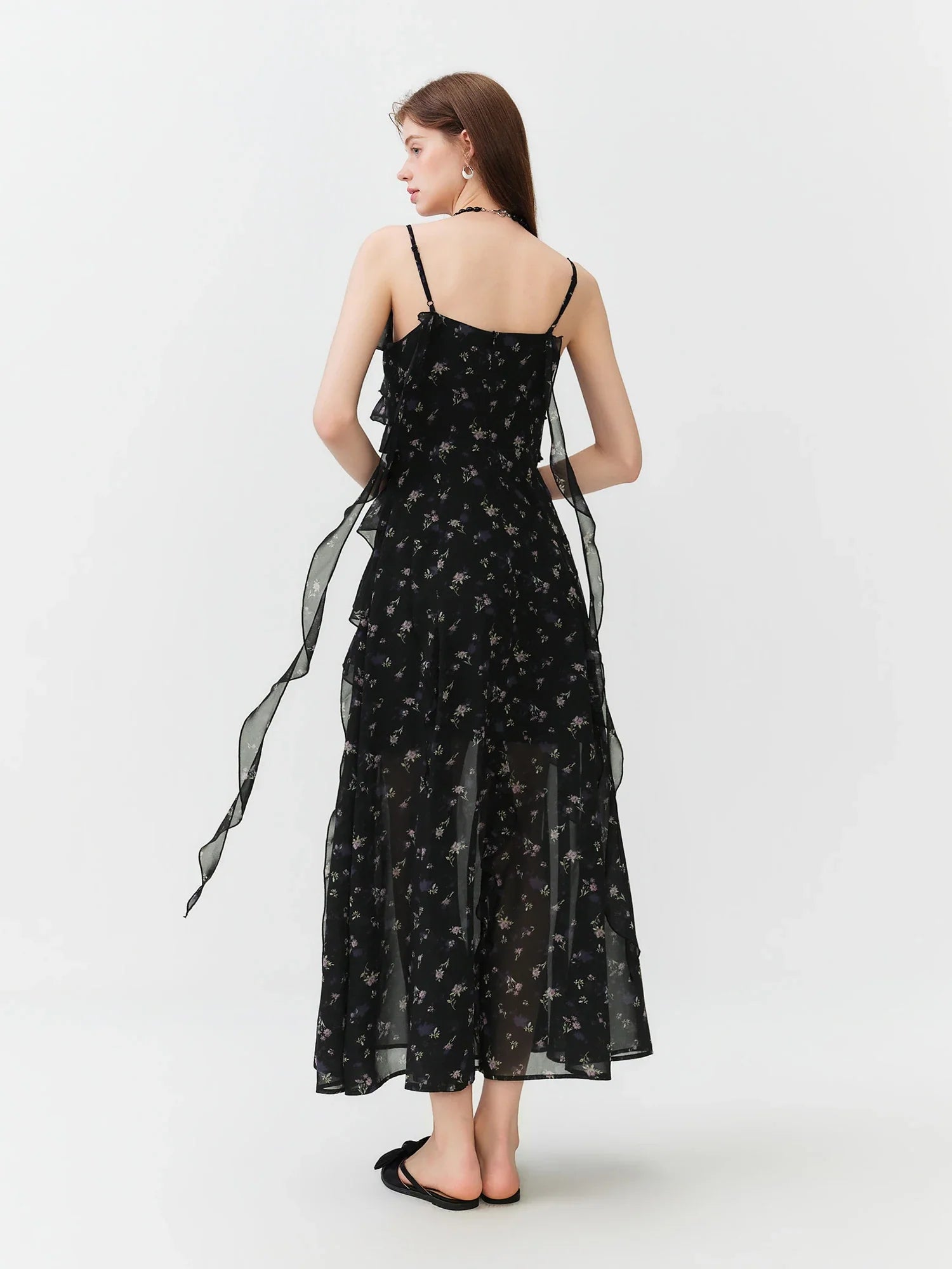 Summer Women Floral Print Ruffle Tiered Maxi Dress Adjustable Spaghetti Strap A-Line Long Dress Coquette Romantic Style