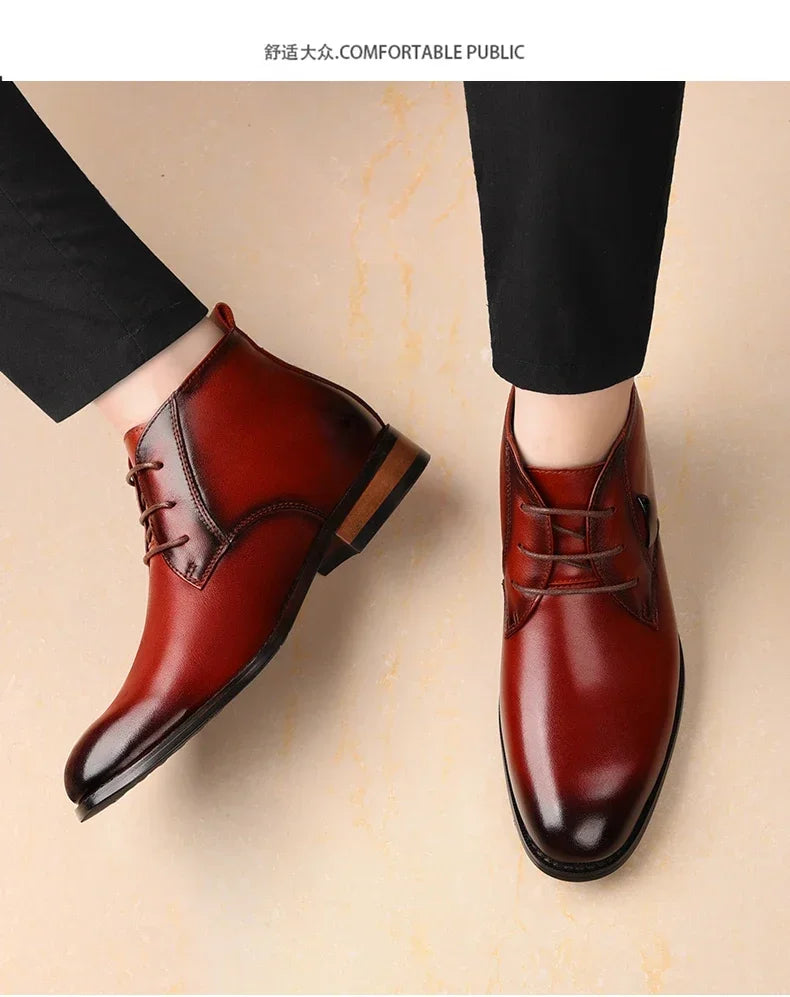 Men Flat/6CM Bussiness Elevator Shoes Genuine Leather Boots Autumn Winter Warm Ankle Boots for Men Botas Hombre Plus Size 37-47