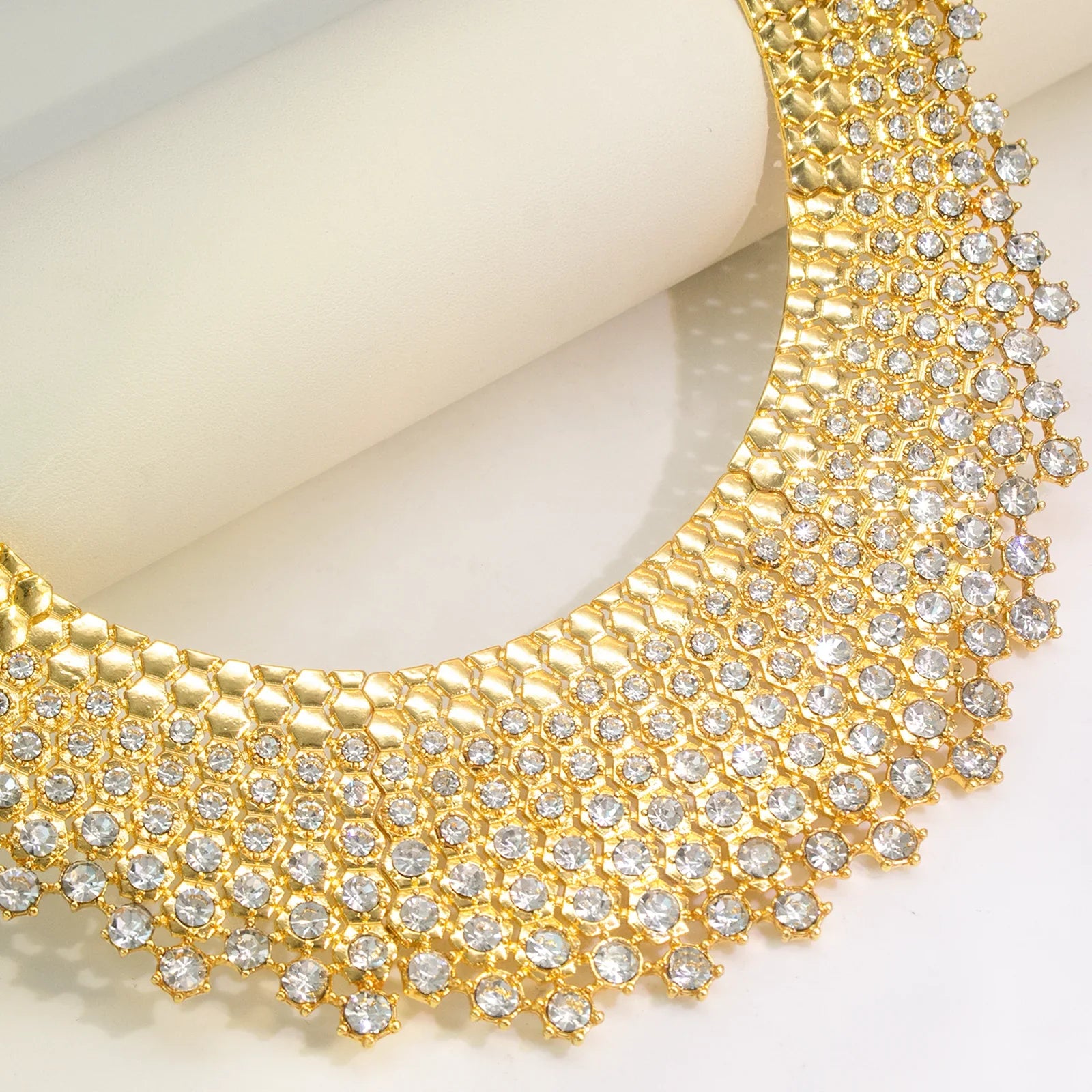 4Piece Luxury White Zircon Jewelry Set Necklace Earring Bracelet Ring Gold Plated Electroplating Dubai Banquet For Women