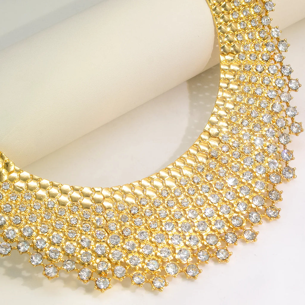 Shiny White Zircon Jewelry Set Italy Nigeria Wedding Jewellery 18K Gold Plated Big Necklace Bracelet Long Drop Earring