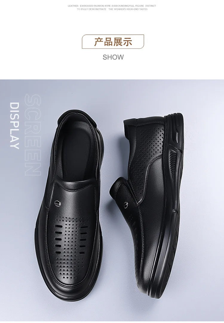Spring Summer Hallow Leather Shoes for Men Solid Color Breathable Business Casual Shoes Male New Designer Fashion Sandals Man