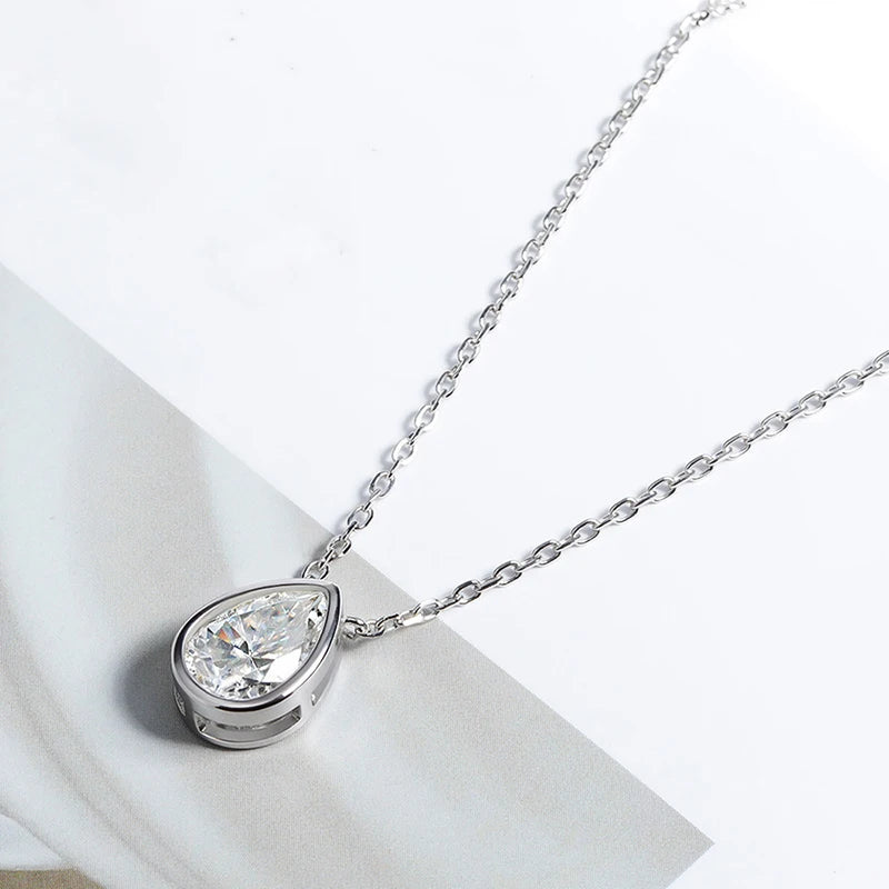 Certified 1-3CT Pear Cut Moissanite Necklaces for Women Chain Lab Diamond Pendant Birthday Gift 925 Sterling Silver 100%