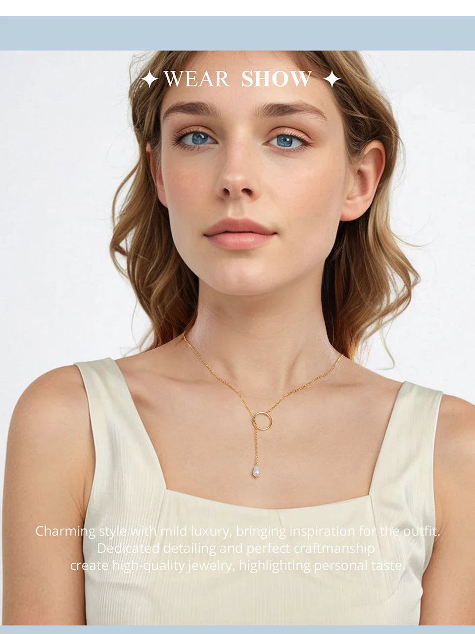 925 Sterling Silver Long Necklace, Gold Plated Y Lariat Long Chain Pearl Drop Necklace Gift for Her BSN427, 23.6"