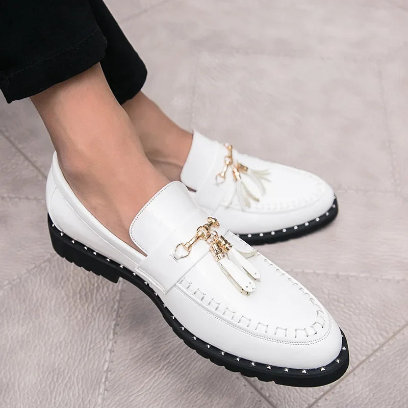 White Tassel Men's Loafers Classic Casual Men Leather Shoes Comfort Slip-on Shoes for Men Plus Size 46 Business Men Social Shoes